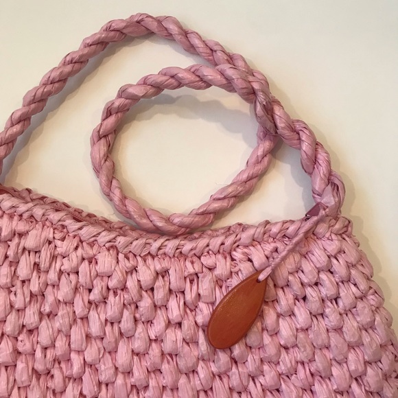 Vintage Pink Raffia Purse, Bag, Handmade in Philippines, Zippered, Lined, Pocket - Picture 11 of 13